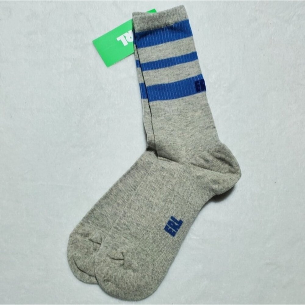 NWT Unisex ERL Crew Gray and Blue Striped Socks Sz L